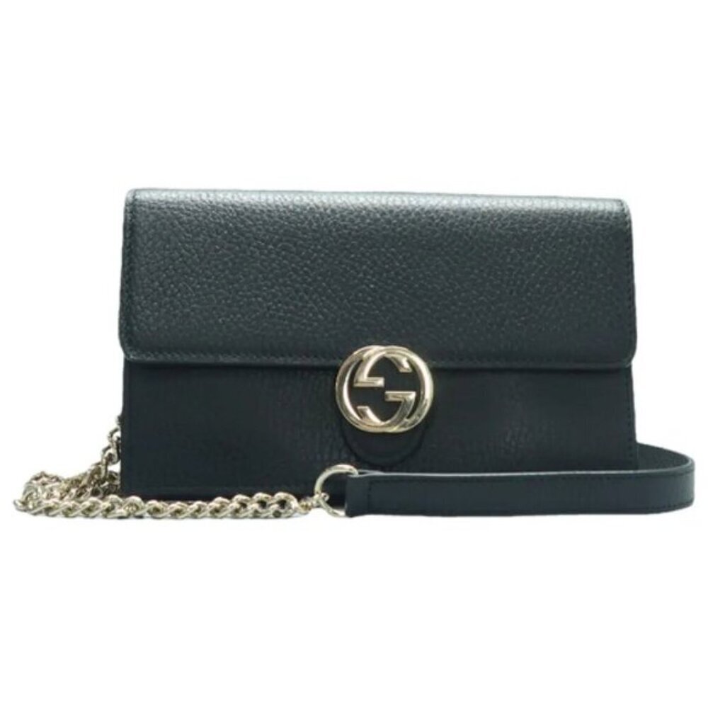 GUCCI Interlocking Black Leather Shoulder Bag 318-012725